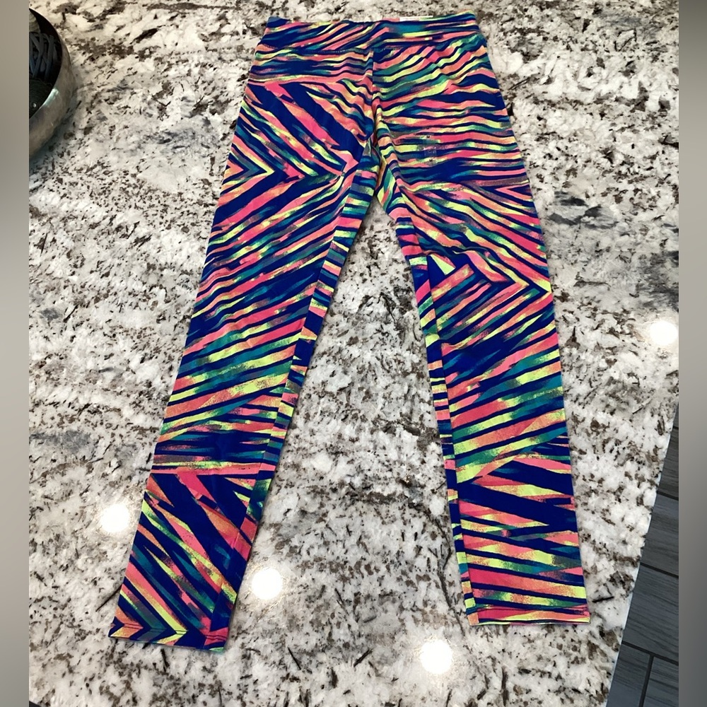 City Streets, M, Blue, yellow, pink striped leggings